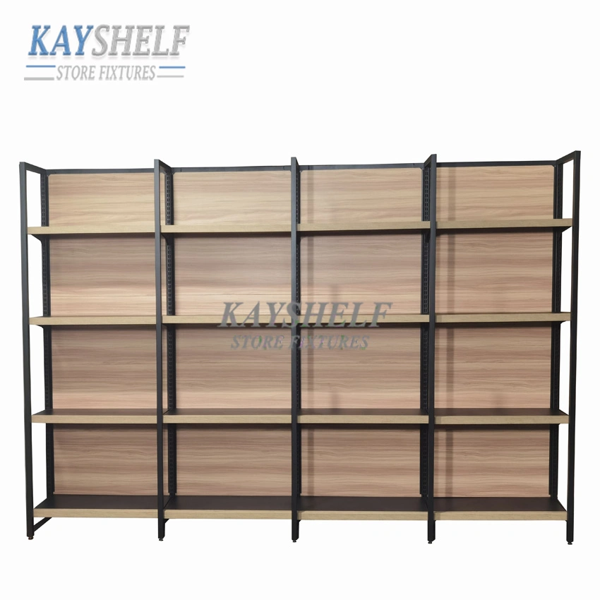 Single Side Wall Supermarket Metal Rack Retail Shop Wood Display Store Shelf