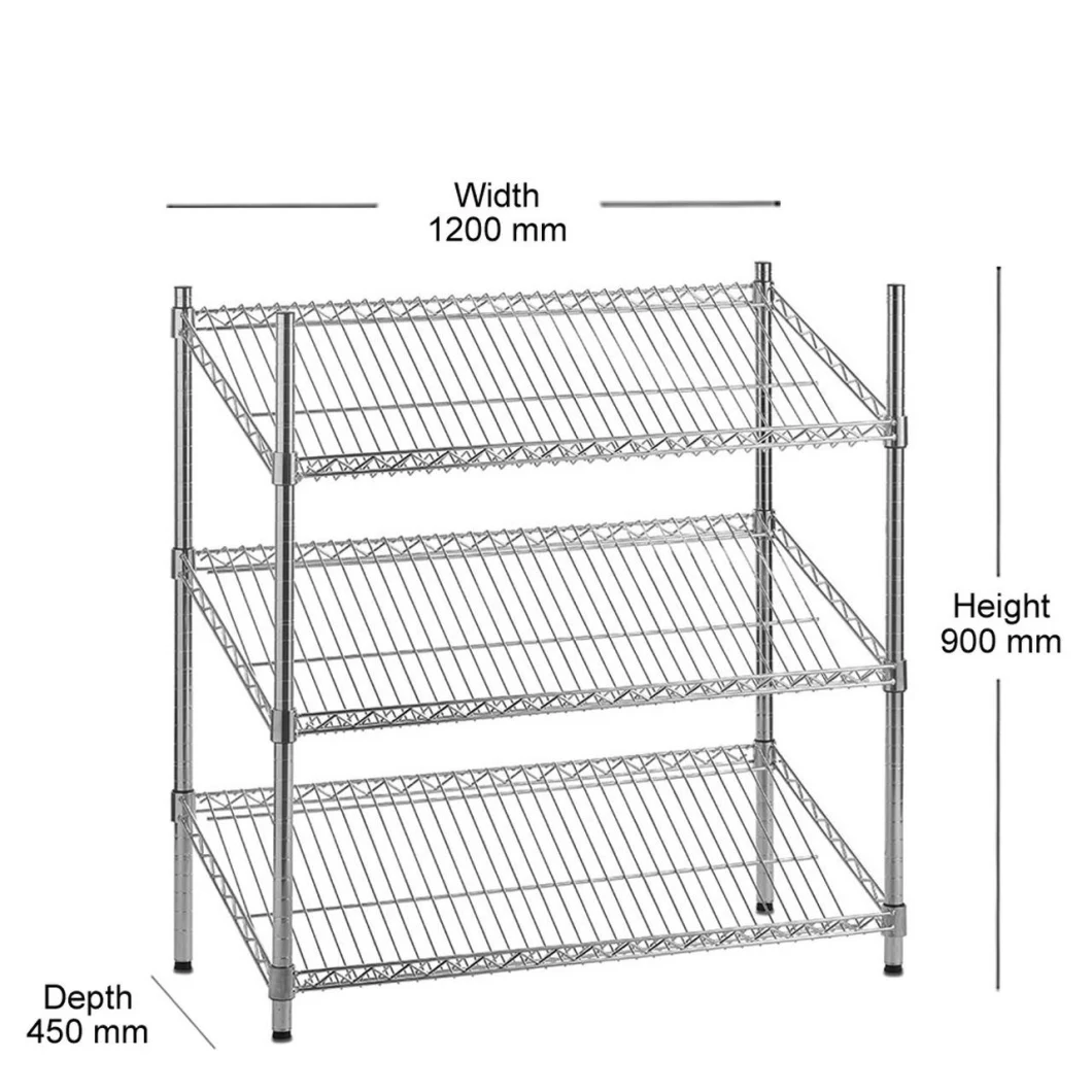 3 Tier Chrome Wire Shelving Unit with Slanted Shelves