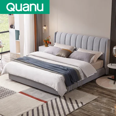 105207 Cama doble de tela gris de lujo tapizada cómoda de estilo moderno Quanu