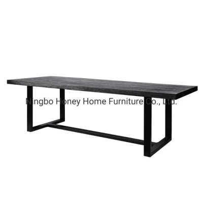 Mesa de comedor de muebles de comedor de patas de metal superior de roble de diseño nórdico