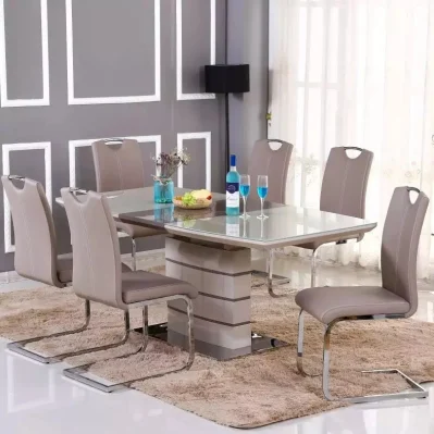 Juego de mesa de comedor de madera con tapa de cristal de diseño clásico para cocina y comedor de lujo nórdico, 12 sillas, patas de mesa de comedor de madera