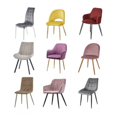 Tela de terciopelo nórdico barato, muebles de diseño de lujo moderno, sillas de comedor, silla de comedor tapizada con patas de Metal doradas