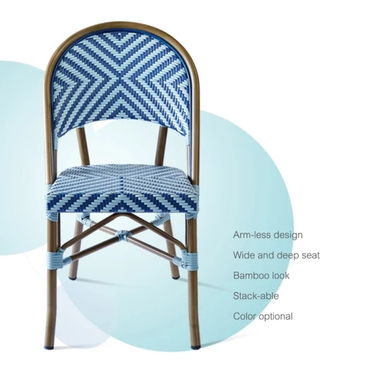 Juego de sillas de mesa de comedor al aire libre de aluminio de tejido de mimbre moderno de ocio comercial
