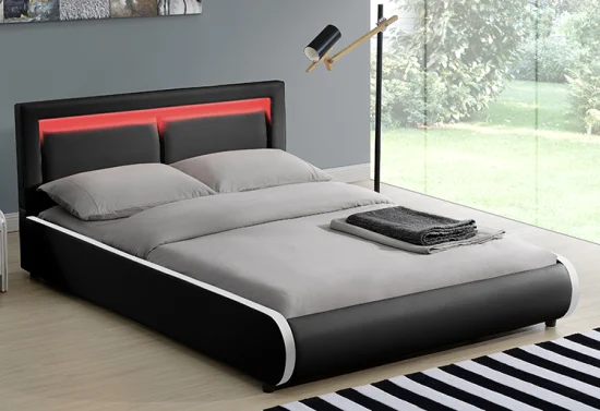 Willsoon Furniture 1124-1-2 Cama moderna con diseño de almohada, cabecero tapizado, cama LED