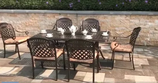 Patio al aire libre Jardín Nuevo restaurante Comedor de metal Muebles de exterior Juego de mesa y silla de aluminio fundido