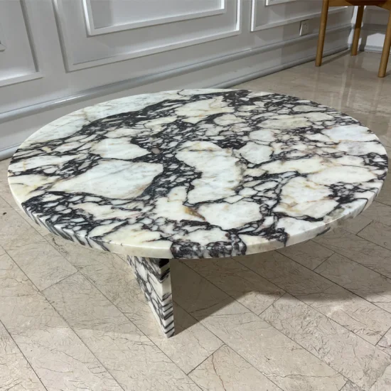 Muebles de piedra natural para sala de estar, mesa auxiliar redonda, mesa de centro de mármol Calacatta Viola