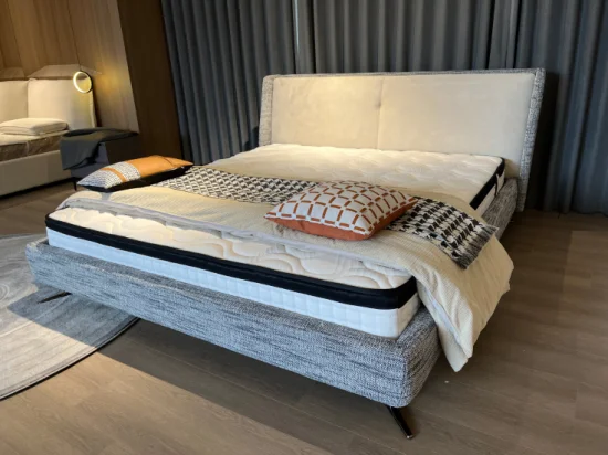 Lo último en muebles de dormitorio de lujo italiano, cabecero grande, cama doble tapizada de tela moderna King Size